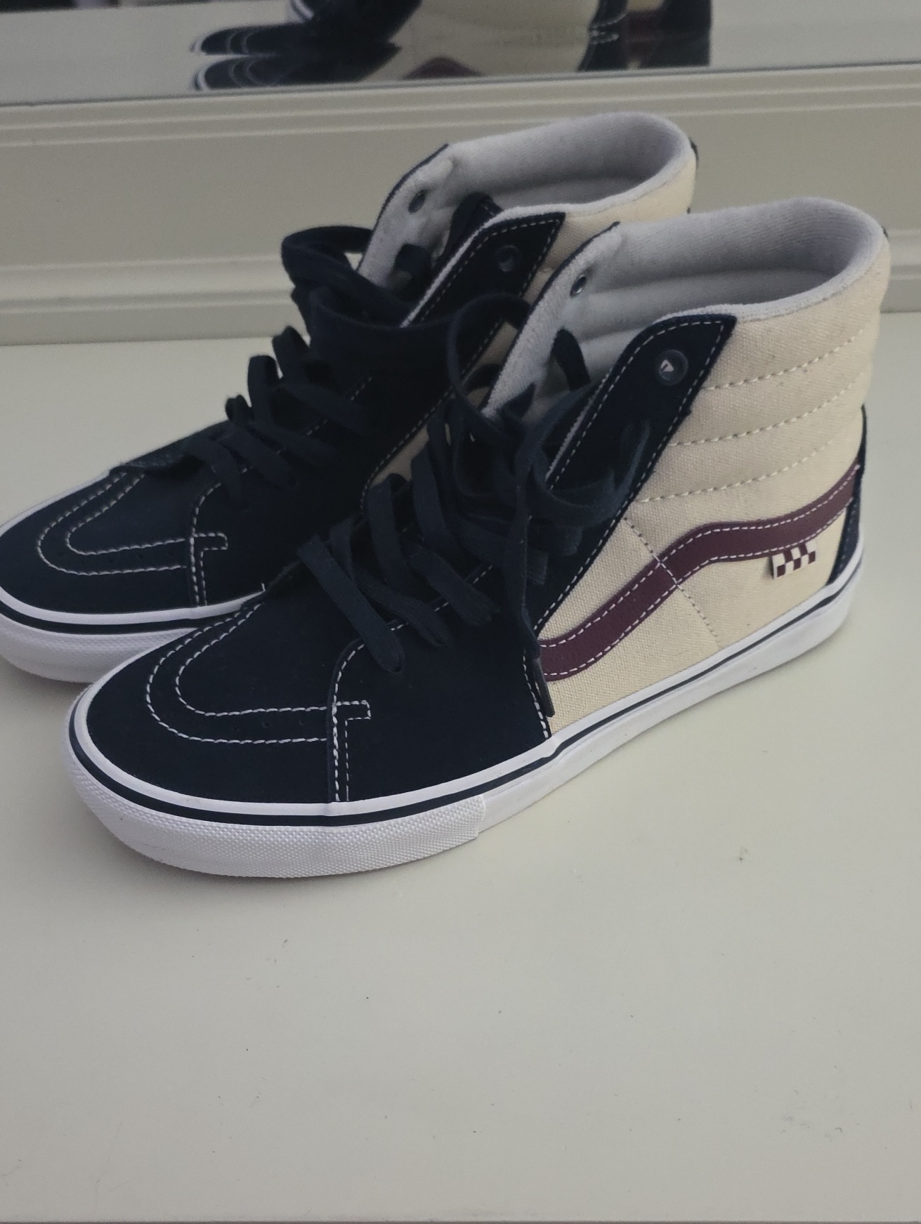 Vans High Top Sneakers In Navy, Cream & Burgundy